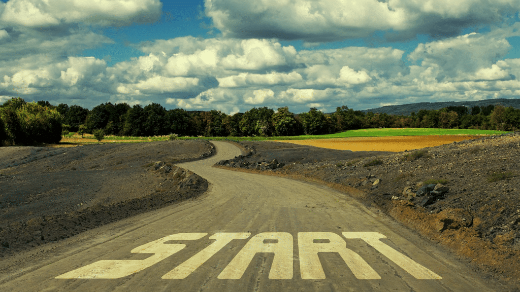 Road with the word START written on it